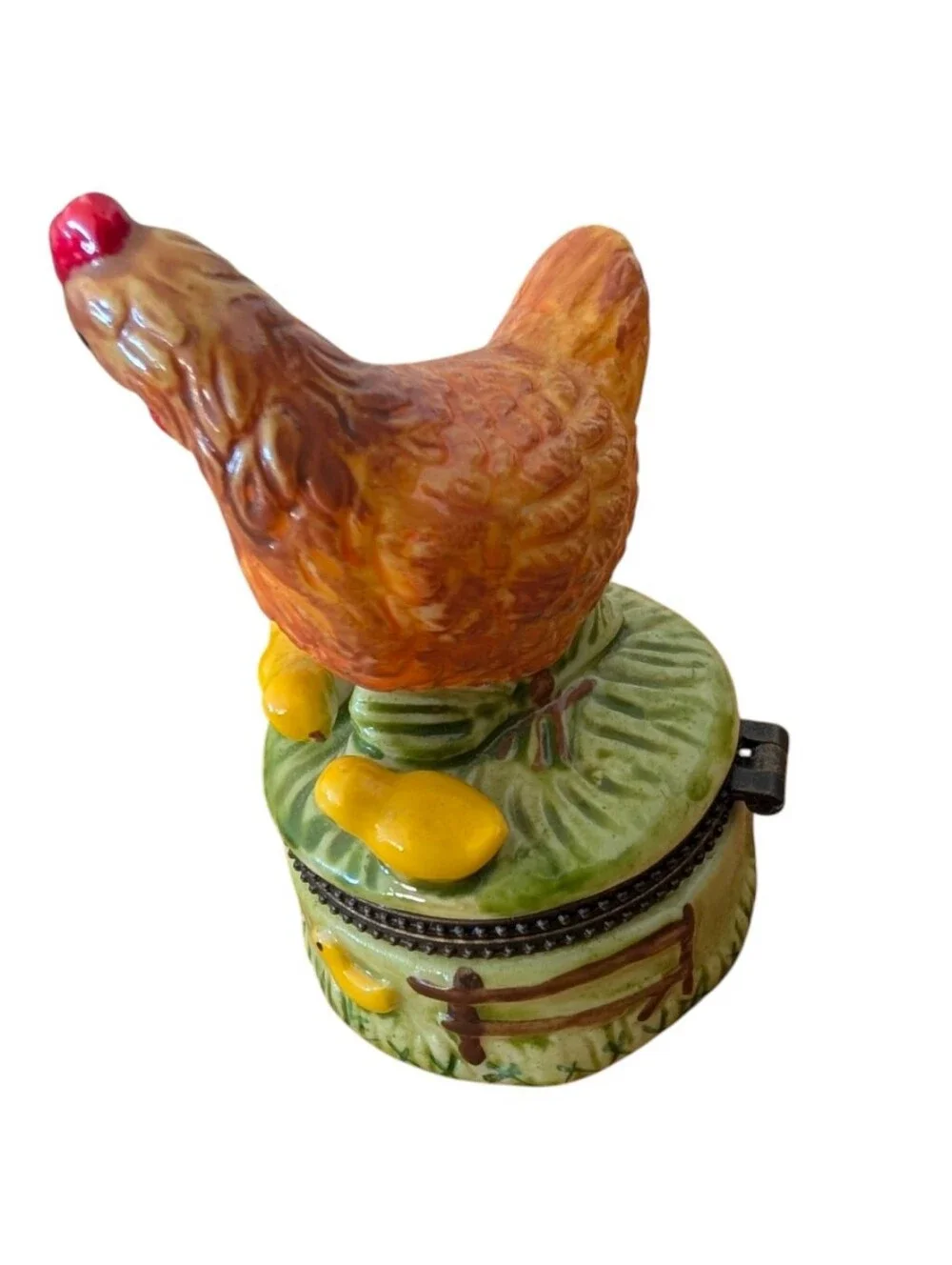Vintage Hen & chicks hinged porcelain trinket box
